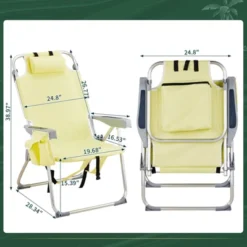 FURNIinspire Outdoor Portable Chair Patio Folding Chairs 5 Position Recline With Extra Storage For Backyard, Beach, Yellow, 24.8"*27.56"*38.98" -Outdoor Kitchen & Living GUEST 22af7724 e461 43d4 bb78 080111419d39