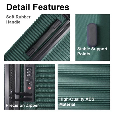 FURNIinspire Bag And Luggage Sets 3 Piece Travel Hard Shell Luggage, Lightweight Rolling Suitcases With Wheels, Green, 20.67"*11.61"*29.92" 6 FURNIinspire Bag And Luggage Sets 3 Piece Travel Hard Shell Luggage, Lightweight Rolling Suitcases With Wheels, Green, 20.67"*11.61"*29.92" - Image 4