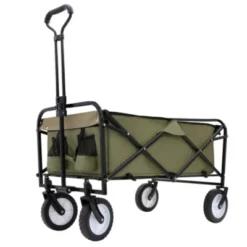 FURNIinspire Outdoor Serving Carts 360lbs Collapsible Foldable Wagon Cart With Strapping System For Camping Shopping, Green, 35.04"*21.65"*38.98" -Outdoor Kitchen & Living GUEST 254d5236 5473 418b a35a 3e68ca280000