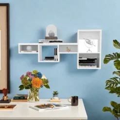 FURNIinspire Utility Storage Shelves 47" Wall Shelf, Cube Shelf Modular Shelf, Living Room Storage Shelf, Shelving Unit, White, 47.2"*9.9"*22" -Outdoor Kitchen & Living GUEST 25a32369 19a5 47dc 9388 7586ceaec828