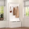 FURNIinspire Hall Trees Standing Clothes Rack Coat Rack Entryway Bench With Shoe Storage, 5 Hooks, Entryway Organizer, White, 13.4"*37.8"*70.9" -Outdoor Kitchen & Living GUEST 273824d7 a025 4df2 9ab5 cfc075724dc5
