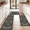 FURNIinspire Floor Mats Home 3 Piece Kitchen Rug Machine Washable Floor Mat For Living Room, Vintage Carpet, Non Slip, Black, 60"*20"