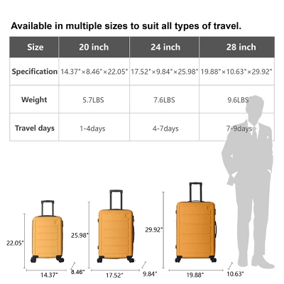 FURNIinspire Bag And Luggage Sets Hard Shell 3 Piece Suitcase Set, Travel Luggage Business Suitcases With Wheels, Yellow, 19.88"*10.63"*29.92" 4 FURNIinspire Bag And Luggage Sets Hard Shell 3 Piece Suitcase Set, Travel Luggage Business Suitcases With Wheels, Yellow, 19.88"*10.63"*29.92" - Image 2