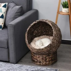 FURNIinspire Pet Crates And Houses Cat Bed With Cushions, Cat Basket Bed, High Cat House, Comfy Kitty Basket House, Gray, 16.5"*19.75"*23.5" -Outdoor Kitchen & Living GUEST 293b4e3a 0af0 4424 9336 9acb00d2ff70
