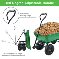 FURNIinspire Wheelbarrows And Lawn Carts Dump Carts With Steel Frame, Yard Utility Dump Wagon Lawn Cart For Soil, Firewood, Green, 43“*20"*39" -Outdoor Kitchen & Living GUEST 2ab851c6 9723 4351 9b59 ee5543c1aa27