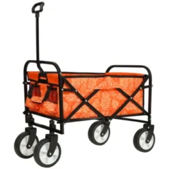 FURNIinspire Outdoor Serving Carts Minimeetall Collapsible Foldable Wagon Cart Utility Wagon Grocery Cart 225lbs, Orange, 35.04"*22.44"*38.58" -Outdoor Kitchen & Living GUEST 2abb7510 36d3 4299 9ecb d6dc4a33d5da
