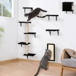 FURNIinspire Pet Tower Cat Wall Shelves, Wall Mounted Cat Climber Set Of 5, Floating Cat Perches, Cat Furniture, Black, 19.75"*8"*38.25" -Outdoor Kitchen & Living GUEST 2b158c8d 9d1e 4b5f 874e 93a29bb093ff