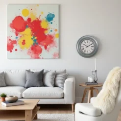 FURNIinspire Wall Clocks 30inch Modern Round Wall Clock Decorative Living Room Vintage Wall Decor For Bedroom, Metal Frame, Blue, 30"*30"*2" -Outdoor Kitchen & Living GUEST 2bf0d298 a901 4003 9370 a7a3dd9f127b