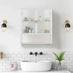 FURNIinspire Kitchen And Dining Cabinets Modern Wall Cabinet Closet Pantry Cabinets With Glass Door, Shelf, Towel Rack, White, 9.06"*23.62"*30.71" -Outdoor Kitchen & Living GUEST 2c3647a2 a9e7 4a64 811d c6d09e523627