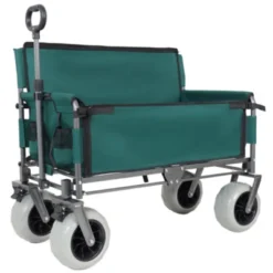 FURNIinspire Outdoor Serving Carts 3-in-1 Folding Wagon With Bench Seat 500lbs Capacity, Beach Tires For Camping Beach, Green, 40.94"*25.2"*44.29" -Outdoor Kitchen & Living GUEST 2c5f1c73 7f4e 4fe4 8c93 d55fa39998b9