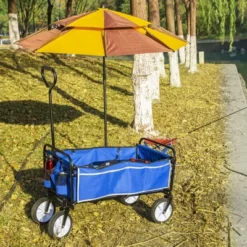 FURNIinspire Wheelbarrows And Lawn Carts All-Purpose Folding Cart, Lawn Cart Wagon Firewood Cart For Garden Work, Beach, Black And Blue, 37“*20"*45" -Outdoor Kitchen & Living GUEST 2c92b956 82b3 4037 97cd 2e2de406a980