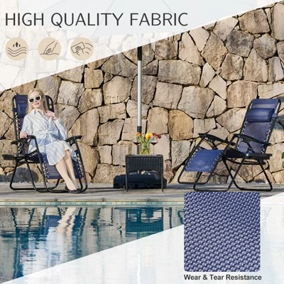 FURNIinspire Outdoor Portable Chairs Lounge Chairs Patio Folding Recliners For Pool Beach Garden With Pillow And Cup Holder, Blue, 62.8"*24.22"*43.3" 3 FURNIinspire Outdoor Portable Chairs Lounge Chairs Patio Folding Recliners For Pool Beach Garden With Pillow And Cup Holder, Blue, 62.8"*24.22"*43.3"