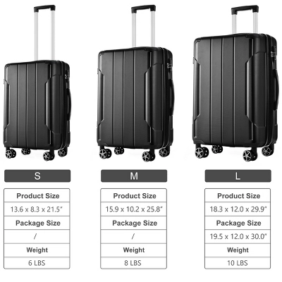 FURNIinspire Bag And Luggage Sets 3 Piece Suitcase Set, Expandable Hard Shell Carry On Luggage Sets, Travel Luggage Black, 12"*18.3"*29.9" 4 FURNIinspire Bag And Luggage Sets 3 Piece Suitcase Set, Expandable Hard Shell Carry On Luggage Sets, Travel Luggage Black, 12"*18.3"*29.9" - Image 2