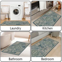 FURNIinspire Floor Mats Home 3 Piece Kitchen Rug Machine Washable Floor Mat For Living Room, Vintage Carpet, Non Slip, Blue, 60"*20" -Outdoor Kitchen & Living GUEST 2e6f83ae d59b 4be1 a845 f7a8d08a2140