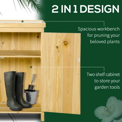 FURNIinspire Utility Storage Cabinet Garden Storage Cabinet Outdoor Tool Shed With Galvanized Top And Two Shelves, Natural Wood, 38.00"*20.10"*12.60" 5 FURNIinspire Utility Storage Cabinet Garden Storage Cabinet Outdoor Tool Shed With Galvanized Top And Two Shelves, Natural Wood, 38.00"*20.10"*12.60" - Image 3