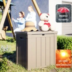 FURNIinspire Deck Boxes 50 Gallon Deck Box, Outdoor And Indoor Storage Container, Waterproof Resin Storage Bin, Storage Box, Light Brown, 22“*22”*24“ 10 FURNIinspire Deck Boxes 50 Gallon Deck Box, Outdoor And Indoor Storage Container, Waterproof Resin Storage Bin, Storage Box, Light Brown, 22“*22”*24“ -Outdoor Kitchen & Living GUEST 2ec0698a 8287 4dfb 990b d5d2b44a4061