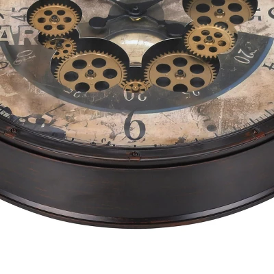 FURNIinspire Wall Clocks Round Gear Mechanism Wall Hanging Clock Living Room Decorative Timepiece Vintage Wall Decor, Brown, 20"*20"*3" 6 FURNIinspire Wall Clocks Round Gear Mechanism Wall Hanging Clock Living Room Decorative Timepiece Vintage Wall Decor, Brown, 20"*20"*3" - Image 4