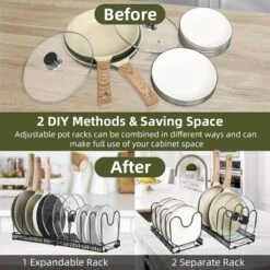 FURNIinspire Kitchen Rack Pot Rack Expandable Pan Organizer Lid Holder Adjustable Kitchen Cabinet Cookware Frying Rack, Black, 12.29"*8.19"*2.73" 10 FURNIinspire Kitchen Rack Pot Rack Expandable Pan Organizer Lid Holder Adjustable Kitchen Cabinet Cookware Frying Rack, Black, 12.29"*8.19"*2.73" -Outdoor Kitchen & Living GUEST 2ffe642c a4db 4cae 8689 c9a60cd41f69