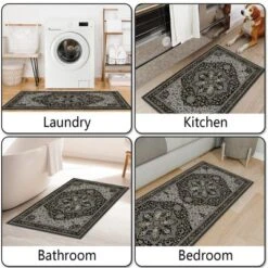 FURNIinspire Floor Mats Home 3 Piece Kitchen Rug Machine Washable Floor Mat For Living Room, Vintage Carpet, Non Slip, Black, 60"*20" -Outdoor Kitchen & Living GUEST 301d3950 15a8 4be8 884d 05a51feedc99
