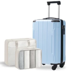 FURNIinspire Bag And Luggage Sets 20 Inch Luggage Set, Lightweight Checked Suitcase With 2 Mesh Bag Travel, Sky Blue, 8.3"*13.6"*21.5" -Outdoor Kitchen & Living GUEST 3039cbe2 de25 40a3 8d71 0bbbbadcbf7b
