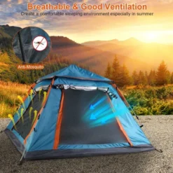 FURNIinspire Camping Tents Pop-Up Waterproof Camping Tent, Family Camping Tent With 2 Mosquito Nets Windows, Blue, 84.65"*84.65"*53.54" -Outdoor Kitchen & Living GUEST 30b1ced7 ea7b 42bc 9821 cb6b0ca7b0c9