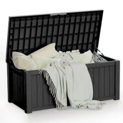 FURNIinspire Deck Boxes, 120 Gallon Waterproof Deck Box Lockable Storage Container For Patio Furniture, Garden Tools, Black, 54.3"*26.5"*24.2" -Outdoor Kitchen & Living GUEST 317d8d75 4d67 4ca0 bfe5 7b732664b1a6