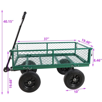 FURNIinspire Wheelbarrows And Lawn Carts Solid Wheels Tools Cart Wagon Cart, Metal Lawn Cart For Picnic, Shopping, Green, 37“*19"*45" 4 FURNIinspire Wheelbarrows And Lawn Carts Solid Wheels Tools Cart Wagon Cart, Metal Lawn Cart For Picnic, Shopping, Green, 37“*19"*45" - Image 2