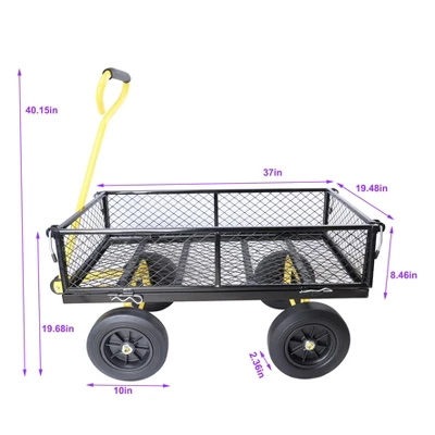 FURNIinspire Wheelbarrows And Lawn Carts Tools Cart Wagon Cart, Garden Cart Trucks With Solid Wheels And Yellow Handle, Black, 37“*19"*40" 4 FURNIinspire Wheelbarrows And Lawn Carts Tools Cart Wagon Cart, Garden Cart Trucks With Solid Wheels And Yellow Handle, Black, 37“*19"*40" - Image 2