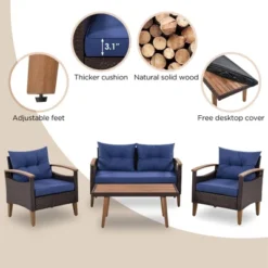 FURNIinspire Patio Seating Sets 4-Pieces Outdoor Wicker Seating Set, Conversation Sofa Set, Sofa Set And Wood Table, Brown And Blue, 46“*25”*28“ 10 FURNIinspire Patio Seating Sets 4-Pieces Outdoor Wicker Seating Set, Conversation Sofa Set, Sofa Set And Wood Table, Brown And Blue, 46“*25”*28“ -Outdoor Kitchen & Living GUEST 348a1ef8 0897 40e9 b158 4ae925644b93