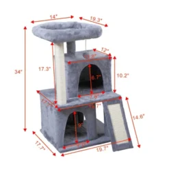 FURNIinspire Pet Tower Double Layer Cat Tree With Cat House And Ladder Light, Modern Cat Furniture, Gray, 19.70"*17.70"*34.00" -Outdoor Kitchen & Living GUEST 35231df3 5650 4780 94db ff61b3f90fd0