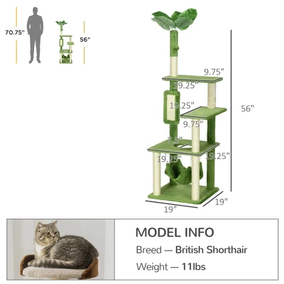 FURNIinspire Pet Tower Cat Tree Cat Tower Cat Playhouse With Scratching Post, Platforms, Play Ball, Cute Pet Furniture, Green, 19.25"*19.25"*56" 4 FURNIinspire Pet Tower Cat Tree Cat Tower Cat Playhouse With Scratching Post, Platforms, Play Ball, Cute Pet Furniture, Green, 19.25"*19.25"*56" - Image 2