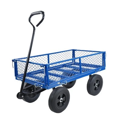 FURNIinspire Wheelbarrows And Lawn Carts Garden Utility Cart Wagon, Foldable Steel Transport Cart For Firewood, Yard Work, Blue, 37“*19"*40" 7 FURNIinspire Wheelbarrows And Lawn Carts Garden Utility Cart Wagon, Foldable Steel Transport Cart For Firewood, Yard Work, Blue, 37“*19"*40" - Image 5