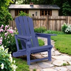 FURNIinspire Patio Accent Chairs Outdoor Folding Chairs Adirondack Chair, Portable Chair With Handles For Backyard, Navy Blue, 31.4"*29.6"*36.4" -Outdoor Kitchen & Living GUEST 3650a0be 424b 4b73 a111 0e3005762b85
