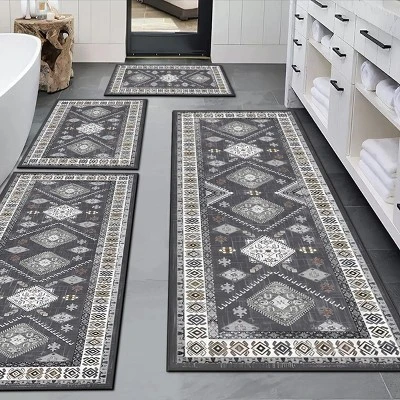 FURNIinspire Floor Mats 4 Piece Farmhouse Kitchen Rug Washable Area Rugs Non Skid Bohemian Mat For Hallway Entryway, Grey, 60"*20" 5 FURNIinspire Floor Mats 4 Piece Farmhouse Kitchen Rug Washable Area Rugs Non Skid Bohemian Mat For Hallway Entryway, Grey, 60"*20" - Image 3