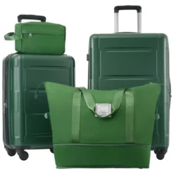 FURNIinspire Bag And Luggage Sets Luggage Set Travel Suitcase With Bags Spinner Wheels Abs Lightweight Suitcase, Green, 16"*10"*24" -Outdoor Kitchen & Living GUEST 36a2def2 076e 4adc 981e a242d22103cb