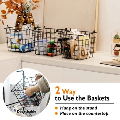 FURNIinspire Kitchen Racks 3 Tier Fruit Basket Stand, Steel Food Storage Rack Removable Wire Bowls With Non-Slip Pads, Black, 11"*12"*42.5" 6 FURNIinspire Kitchen Racks 3 Tier Fruit Basket Stand, Steel Food Storage Rack Removable Wire Bowls With Non-Slip Pads, Black, 11"*12"*42.5" - Image 4