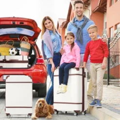 FURNIinspire Bag And Luggage Sets Luggage Sets 3 Pieces Luggage And Cosmetic Case Spinner Suitcase With TSA Lock Lightweight, White, 20" 24"