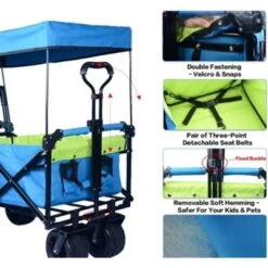 FURNIinspire Outdoor Serving Carts Collapsible Wagon Foldable With Removable Canopy Wheels For All-Terrain Brake For Camping, Blue, 35.4"*19.7"*44.5" -Outdoor Kitchen & Living GUEST 38756e6a fc25 48fe b7d7 184f01dcd2d6