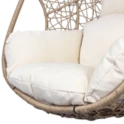 FURNIinspire Patio Swings Hanging Chair With Beige Seat Cushion, Outdoor Indoor Wicker Swing Egg Chair With Stand, Natural Color, 42“*47"*73" -Outdoor Kitchen & Living GUEST 38dd3f1d 6aad 4817 87cf f4f221c22937
