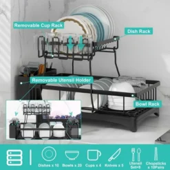 FURNIinspire Dish Racks 2-Tier Kitchen Holder Dish Drying Rack Detachable Drainer Organizer Utensil Cup Rack Swivel, Black, 17.36"*12.68"*4.29" 10 FURNIinspire Dish Racks 2-Tier Kitchen Holder Dish Drying Rack Detachable Drainer Organizer Utensil Cup Rack Swivel, Black, 17.36"*12.68"*4.29" -Outdoor Kitchen & Living GUEST 39955703 5953 4848 b107 66aba2f06591