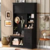 FURNIinspire Hall Trees Clothes Rack Hat Organizer Coat Rack Entryway Bench With 3 Shelves, Drawers, 3 Hooks For Hallway, Black, 16.5"*40.2"*71.3" -Outdoor Kitchen & Living GUEST 39b1cf6c 363f 4af2 ba00 8dca8b873bde
