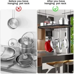 FURNIinspire Kitchen Rack 33" Oval Cookware Hanging Pot Rack Ceiling Mount Organizer 12 Hooks Pots Pans Storage Kitchen, Black, 33.54"*17.36"*1.56" -Outdoor Kitchen & Living GUEST 39ffadec d16f 489e 9e32 ac33572017fa