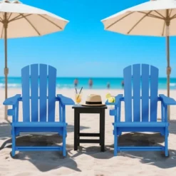 FURNIinspire Patio Accent Chairs Outdoor Folding 2PCS Chairs Adirondack Chair, Portable Chair With Handles For Backyard, Blue, 31.4"*29.6"*36.4" -Outdoor Kitchen & Living GUEST 3a765172 5fd7 4edf 9960 6518ceaa0a94