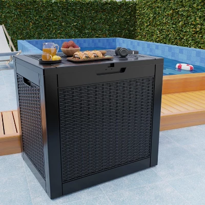 FURNIinspire Deck Boxes 2pcs 30 Gallon Deck Box, Outdoor Storage Boxes, Wicker Storage Deck Box For Patio Furniture, Garden Tools, Black, 21“*22”*17“ 5 FURNIinspire Deck Boxes 2pcs 30 Gallon Deck Box, Outdoor Storage Boxes, Wicker Storage Deck Box For Patio Furniture, Garden Tools, Black, 21“*22”*17“ - Image 3