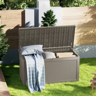 FURNIinspire Deck Boxes, Waterproof Outdoor Storage Box With Handle For Patio Furniture, Garden Tools, All Weather Use, Brown, 67.72"*32.2"*33.66" 6 FURNIinspire Deck Boxes, Waterproof Outdoor Storage Box With Handle For Patio Furniture, Garden Tools, All Weather Use, Brown, 67.72"*32.2"*33.66" - Image 4