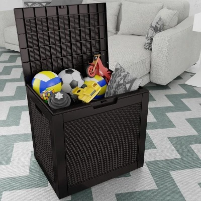 FURNIinspire Deck Boxes 2pcs 30 Gallon Deck Box, Outdoor Storage Boxes, Wicker Storage Deck Box For Patio Furniture, Garden Tools, Black, 21“*22”*17“ 6 FURNIinspire Deck Boxes 2pcs 30 Gallon Deck Box, Outdoor Storage Boxes, Wicker Storage Deck Box For Patio Furniture, Garden Tools, Black, 21“*22”*17“ - Image 4