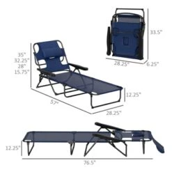 FURNIinspire Outdoor Portable Chair 4 Position Recline Foldable Design With Reading Hole For Poolside Relaxation, Black, Navy Blue, 74.4"*28.3"*32.3" -Outdoor Kitchen & Living GUEST 3bf3a9a9 c104 47d8 b57d adacb26dc190