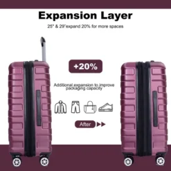 FURNIinspire Bag And Luggage Sets 5 Piece Expandable Hard Shell Suitcase Set Rolling Travel Luggage For Family, Dark Purple, 20.28"*11.42"*30.31" -Outdoor Kitchen & Living GUEST 3d089ca1 5151 4db0 9b45 bf2ee3235b15