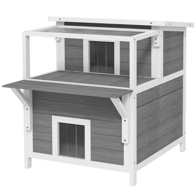 FURNIinspire Pet Crates And Houses Cat House, Double-Layer, Removable Pet House With Sloping Roof, Waterproof Kitty House, Gray, 34.3"*25.2"*29.9" 7 FURNIinspire Pet Crates And Houses Cat House, Double-Layer, Removable Pet House With Sloping Roof, Waterproof Kitty House, Gray, 34.3"*25.2"*29.9" - Image 5