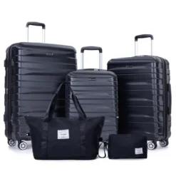 FURNIinspire Bag And Luggage Sets 5 Piece Expandable Hard Shell Suitcase Set Stylish Rolling Travel Luggage For Family, Black, 20.28"*11.42"*30.31" -Outdoor Kitchen & Living GUEST 3ec7357a 5602 4fa7 9714 173010d8ac38
